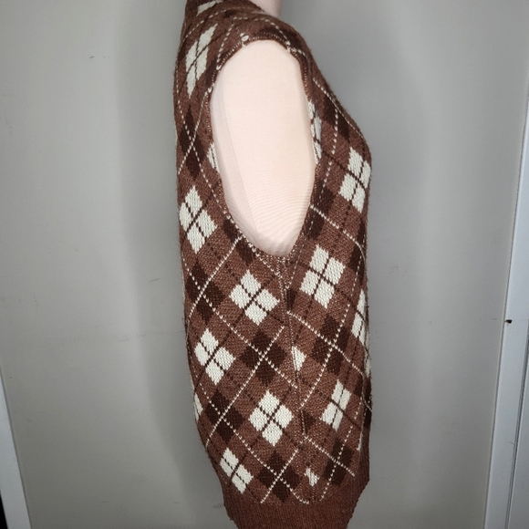 Vintage Grubb Stuff Argyle Brown Tan Sweater Vest Size Large - Picture 6 of 7
